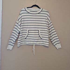 Max Studio Cream and Black Striped Lightweight Sweater